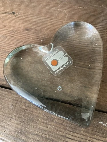 Blenko Heart-Shaped Paperweight, Clear Glass