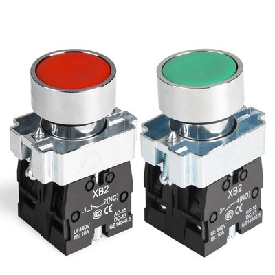 APIELE 2PCS 22MM Momentary Push Button Switch Red Green 1NO 1NC Metal Head XB2-1