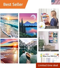 Beginner-Friendly Paint By Numbers: 12x16 Sunset Beach and Mountain Scene