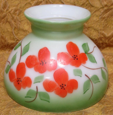 vintage white milk glass table lamp shade-hand painted orange flowers-8'' fitter