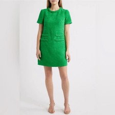 Eliza J Women's US 8 Emerald Green Braided Trim Boucle Tweed Mini Shift Dress