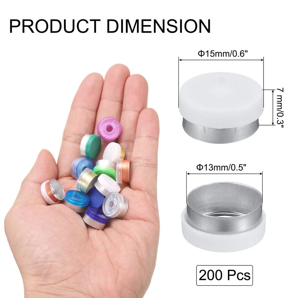 13mm Flip Off Caps 200PCS Burr-Free Flip Off Top Caps, White/Silver Foto 2 de 4