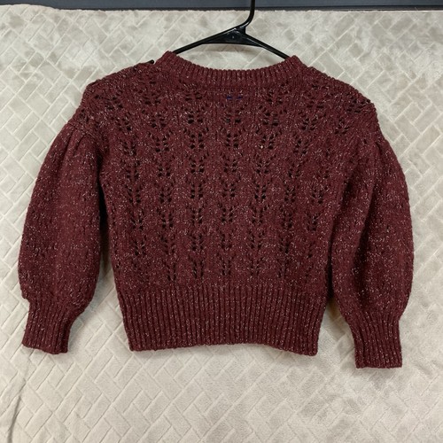 Old Navy Girls 6 Cardigan Sweater Maroon Red Glitter Puff Sleeve Button Front - Picture 10 of 13