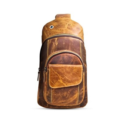Handmade Buffalo Leather Travel Hiking Crossbody Chest Backpack with Strap