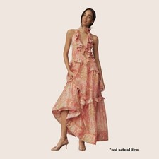 🩷 ANTHRO BHLDN LANDON ORGANZA 3D RUFFLE MAXI DRESS FLORAL PINK NWT MEDIUM