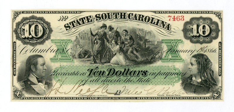 1866 Cr.04 $10 The State of SOUTH CAROLINA Note - Issued!