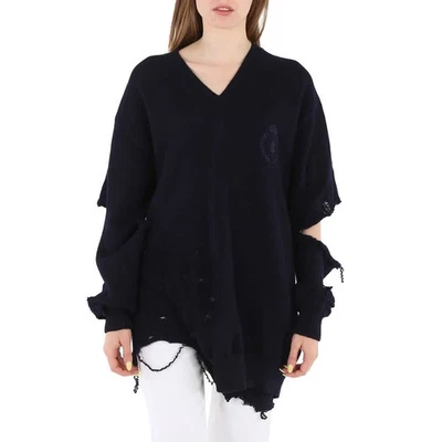 Balenciaga Navy Cut-Out Crewneck Knitted Jumper - Image 1 of 4