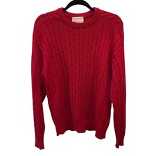 VTG Lord Jeff Men XL Red Fine Cotton Cable Knit Pullover Fisherman Sweater USA