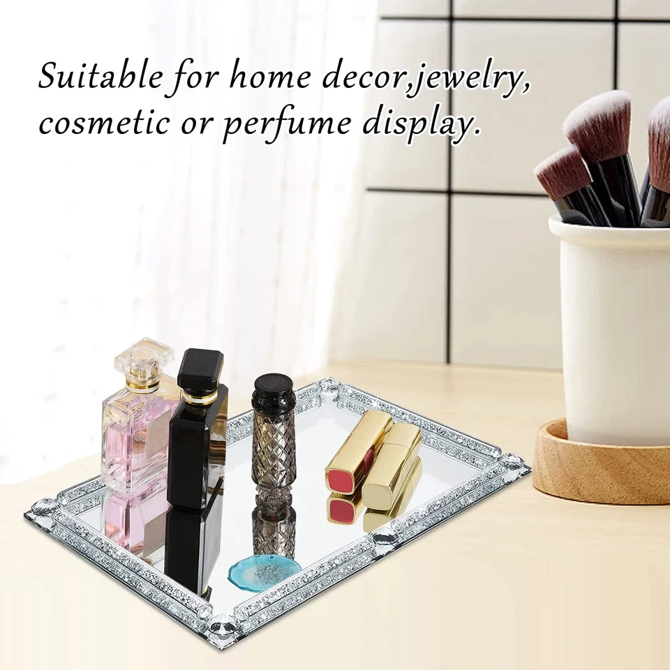 Crystal Glass Tray, Modern Mirror Jewelry Dresser Trinket Trays with Crushed ... - Image 2 of 4