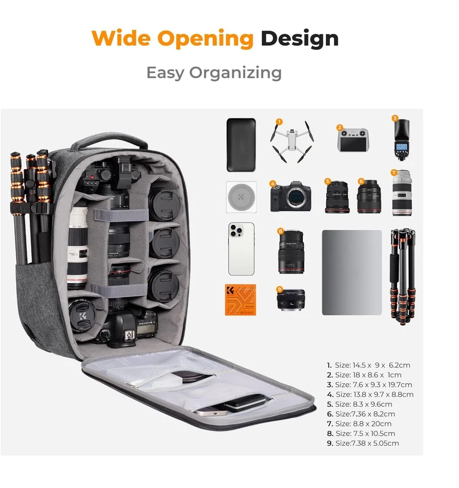 Mochila rígida para cámara K&F Concept DSLR bolsa para cámara de fotografía estuche caqui 22L Foto 2 de 4