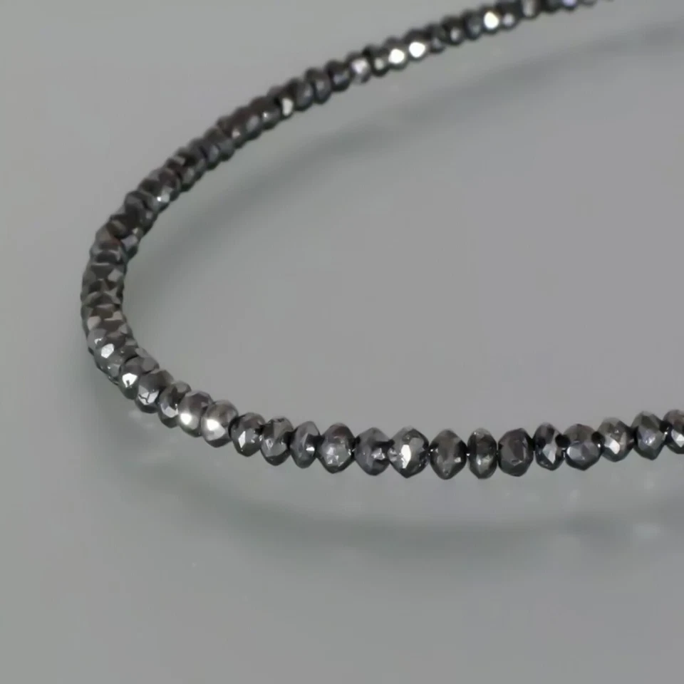"Collar de cuentas de diamantes negros naturales de 4 mm certificado de 20"" - idea de regalo de boda" Foto 2 de 4