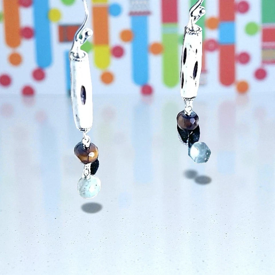 Pendientes de columna a rayas CHAN LUU en mezcla de hueso blanco nuevos con etiquetas Foto 4 de 4