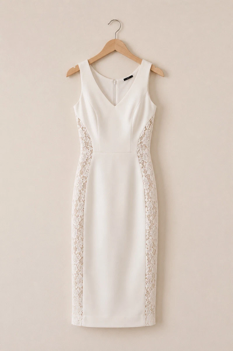 white scuba dress Scuba & Polka Mesh Off The Shoulder Midi Dress - White