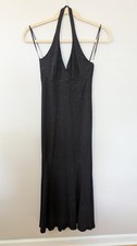 Vintage Y2K City Triangles Maxi Dress L Black Glitter Halter Prom Stretch NWT