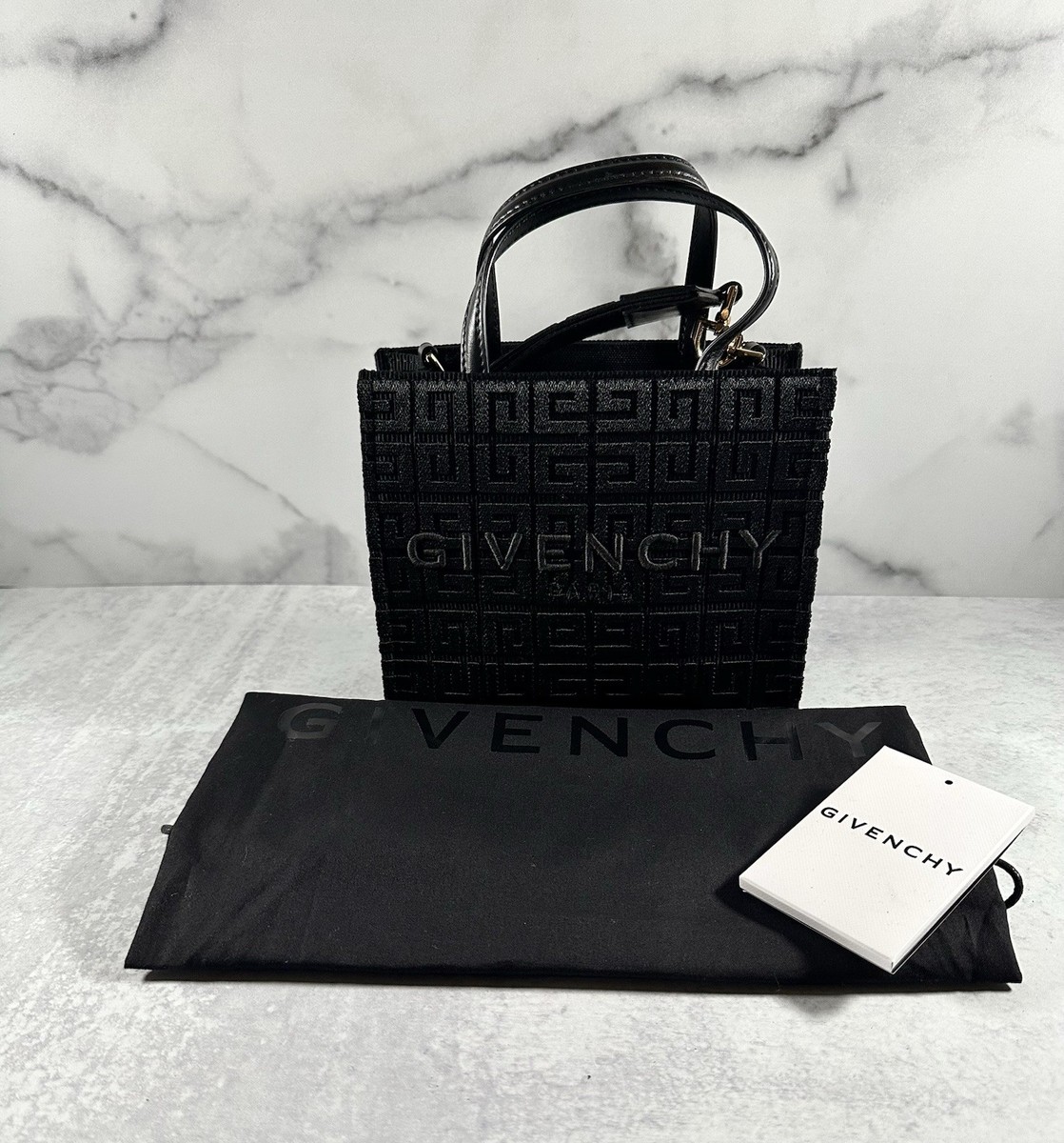 Givenchy G-Tote Mini 4G Jacquard Tote Black Leather Trim Crossbody