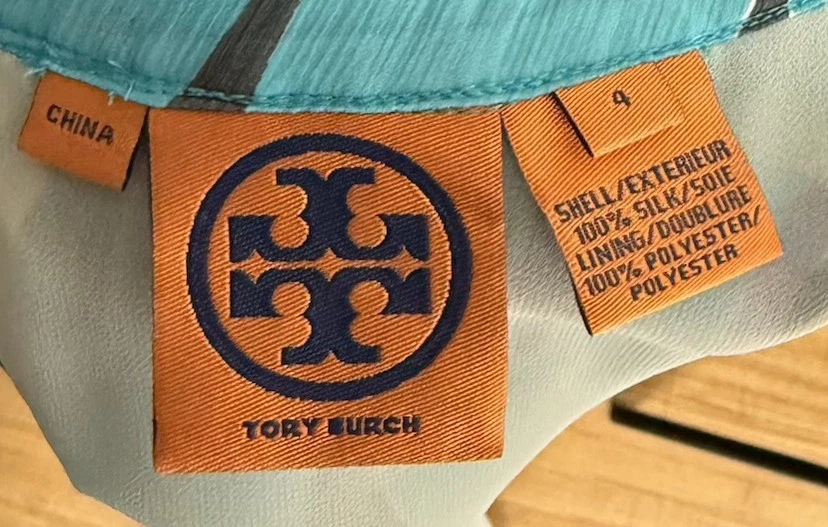 Abito donna Tory Burch blu pavone senza maniche in seta linea A taglia 4