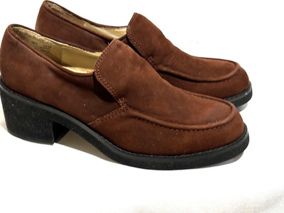 Apostrophe Brown 2  chunky heel Brown Suede Loafers Women s Sz 6.5 career grunge