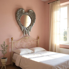 Silver Angel Wings Heart Mirror Ornate Wings Home Decor Wall Vanity Silver 57cm