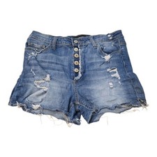 Vervet High Rise Distressed Jean Shorts Button Fly Size 30 Blue