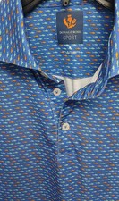 Donald Ross Sport Golf Polo Shirt Mens M Blue Geometric Fish AOP Stretch