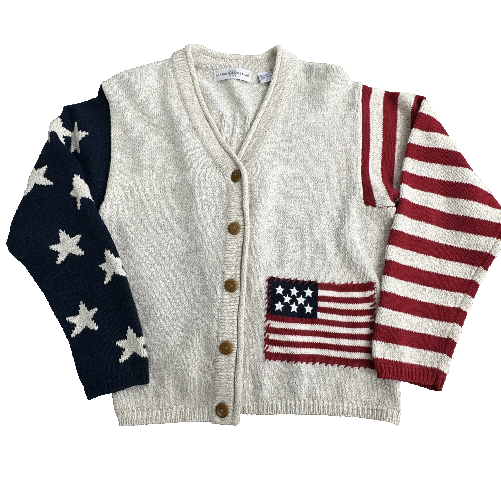 Vintage Marisa Christina Women's  American Flag Cardigan Sweater M Stars Stripes