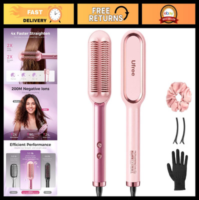 Negative Ion Hair Straightener Brush - 9 Temp Settings, LED Display, Ionic Hot C