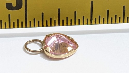 14K Yw Gold 5mm Prong Set Extra Pale Pink Facet Cut Gemstone Heart Pendant LOOK~ - Picture 6 of 6