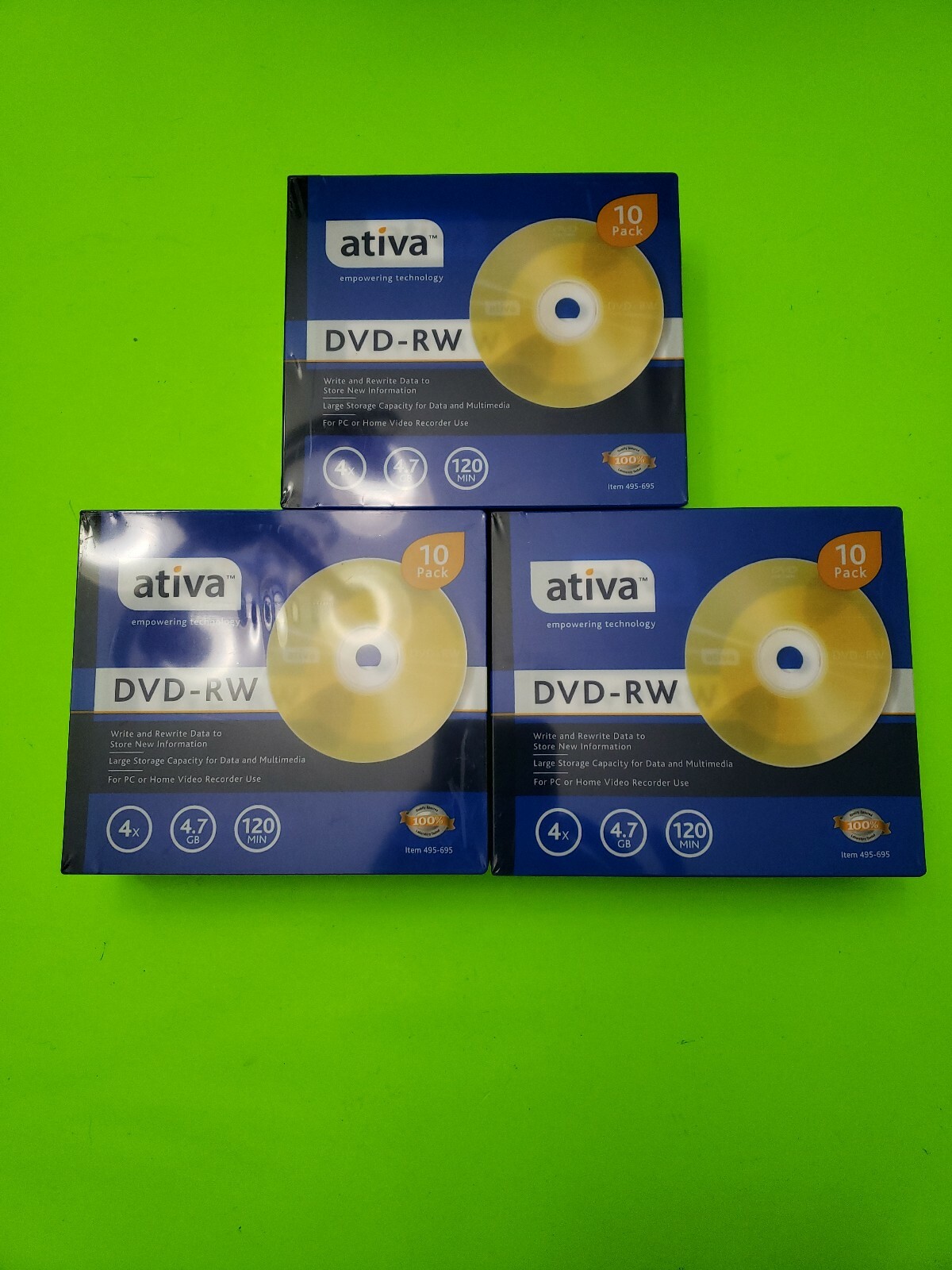 6 - 10 Packs of ATIVA DVD-R 16X 4.7GB 120 min NEW - 30 DVD-R w/Jewel ...