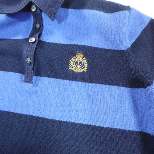 Ralph Lauren Polo Shirt Womens Medium Blue Striped Rugby Golf Old Money Preppy - Picture 3 of 18