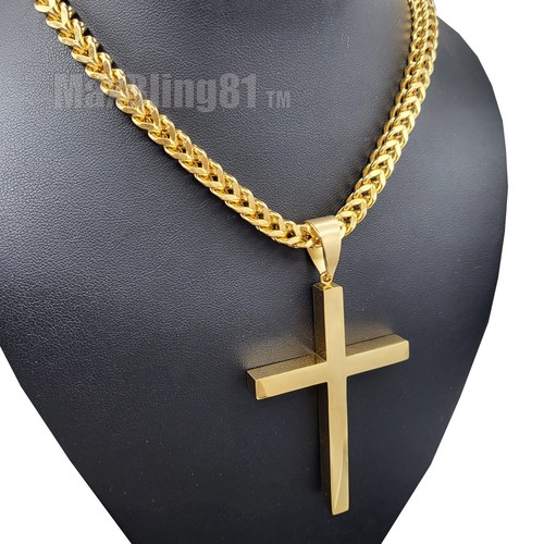 Large Cross Christian Pendant & 6mm 30" Box Cuban Stainless Steel Chain Necklace - Picture 4 of 17