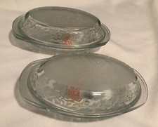 Princess House Glass Fantasia Frosted Center Oval Bakers 9”X 5". set of 4