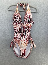 Unbranded Women's Swimsuit Plunge Halter Red Size Small Side tab