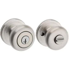 Kwikset Juno Satin Nickel Entry Door Knob Featuring SmartKey Security w/Microban