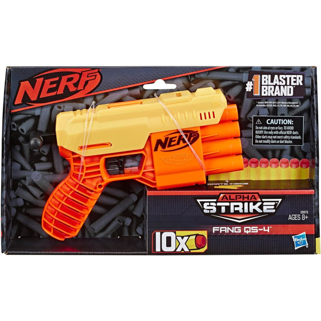 Nerf Yellow-Orange Alpha Strike Fang QS-4 Dart Blaster Inc