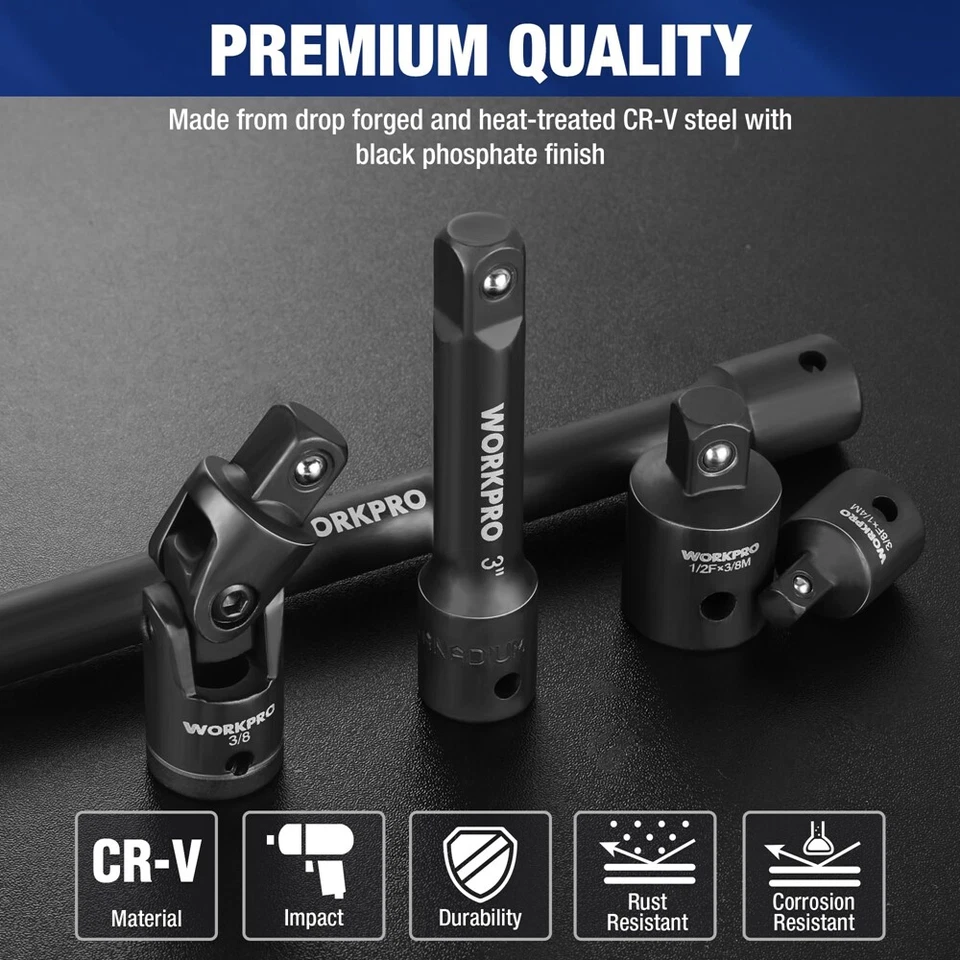 WORKPRO 9Piece Drive Tool Accessory Set Socket Adapter Extensions 1/4"&3/8"&1/2" - Image 3 of 4