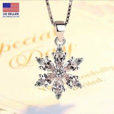 Women 925 Sterling Silver Necklace Crystal Gypsophila Snowflakes Flowers Pendant