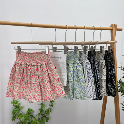 Summer short skirt women's anti glare elastic high waisted skirt floral  skirt