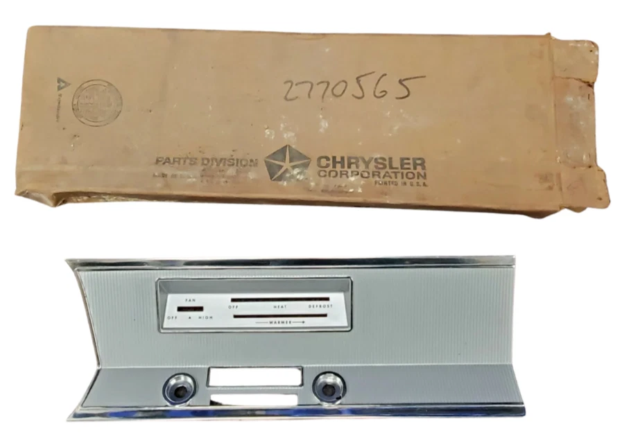 1967 Plymouth Valiant Signet Dashboard Heater Control & Radio Bezel 2770565 NOS. - Image 2 of 4