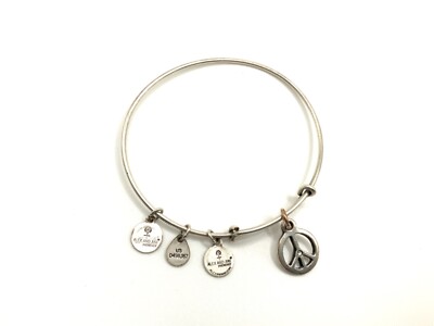 Alex and Ani PEACE SIGN Crystal Charm Matte Rafaelian Bangle