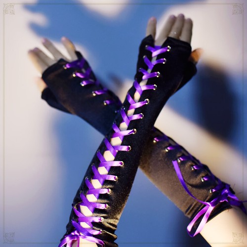 Lady Punk Lolita Gothic Fingerless Gloves Lace Satin Elbow Gloves Costumes Retro - Picture 13 of 15
