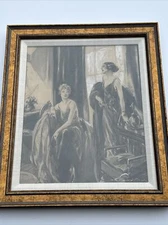 ANTIQUE ART DECO DRAWING ILLUSTRATION SATURDAY EVENING POST 1924 PRETTY WOMEN
