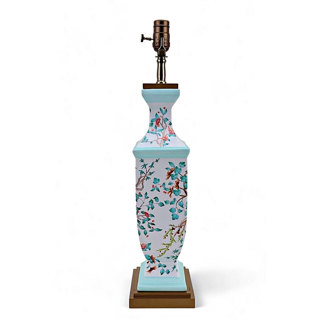Blue, White Chinoiserie Baluster Lamp.Bronze Accents.Hand Painted.With Lampshade