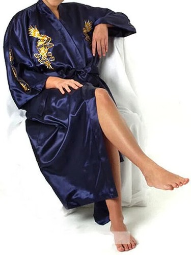 2024 Chinese men's satin robe with dragon embroidery and kimono bathrobe - Picture 22 of 26