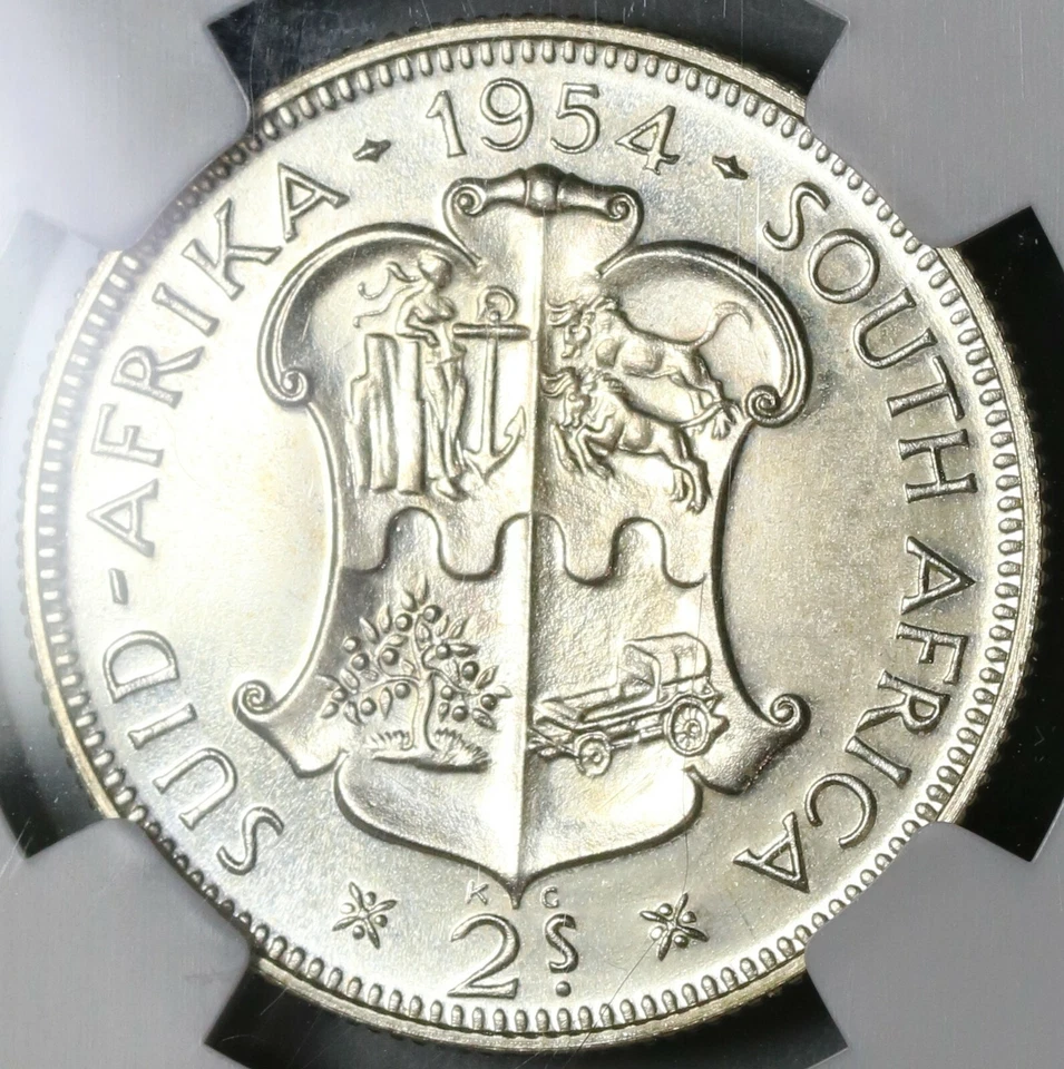 1954 NGC PF 65 South Africa Proof 2 Shillings Florin Silver Coin 3.2k (19100704C - Image 4 of 4