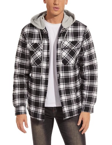 Para hombre Chaqueta Camisa a Cuadros de Franela Totalmente Acolchada Con Capucha Abrigo Informal de Invierno - Imagen 14 de 84