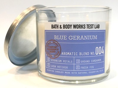 NEW 1 BATH & BODY WORKS BLUE GERANIUM AROMATIC BLEND LARGE 14.5 OZ 3-WICK CANDLE