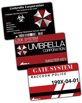 Set of 3 Resident Evil Key Card's Pack Card Keys Collection PVC RPD Umbrella