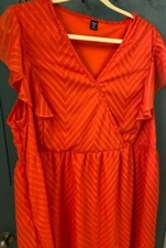 4X Orange dress Shein Curve midi flutter sleeves faux wrap