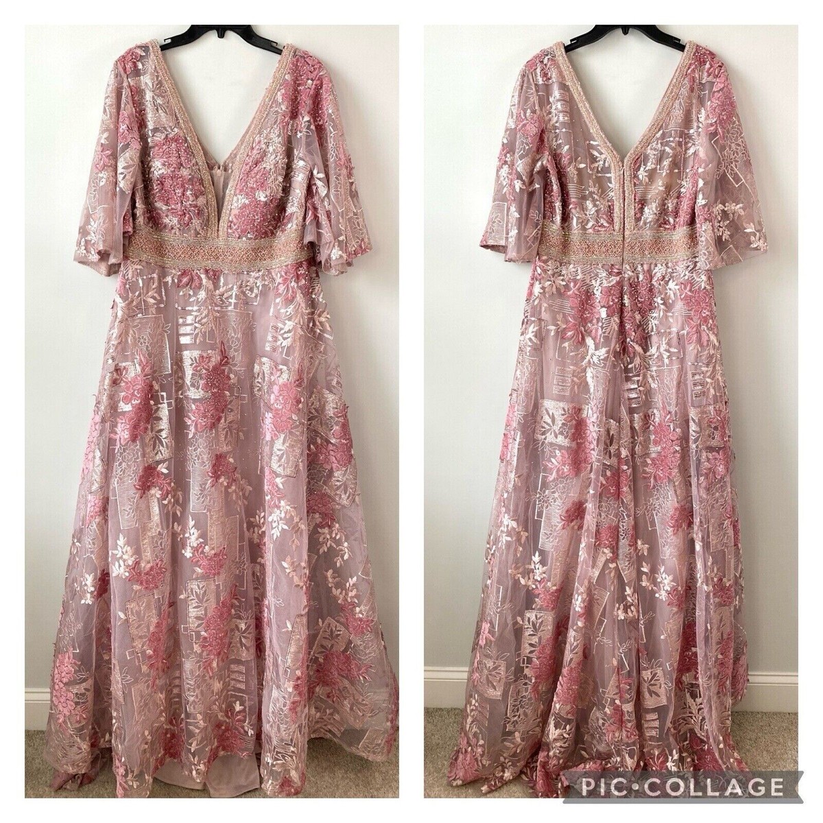 sachin and babi light blue dress NWT Mac Duggal 20262 Embroidered Beaded Flounce Sleeve A Line Gown Pink 8  $798