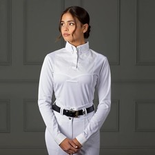 Aubrion Long-Sleeve Tie Shirt White | Cotton Front, AIR DRI Fabric, Tie Keeper